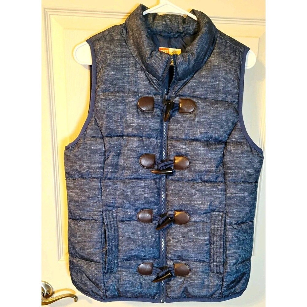 RuffHewn Insulated Quilted Puffer Vest Full Zip Toggle Placket Grey/Blue M